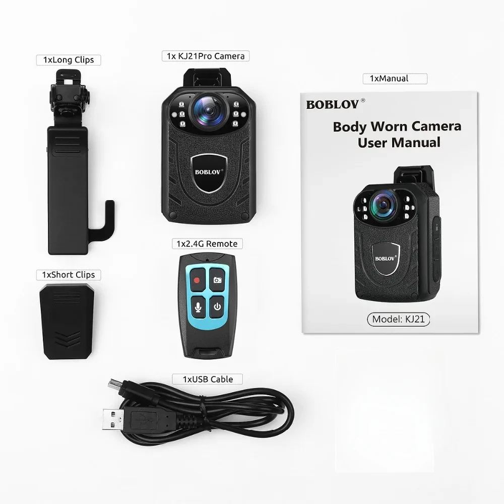 BOBLOV KJ21 Pro Body Cam 2.4G Remote Control Touch Screen HD1296P KJ21 Updated Body Camera Mini Camera Extra Lens BodyCam