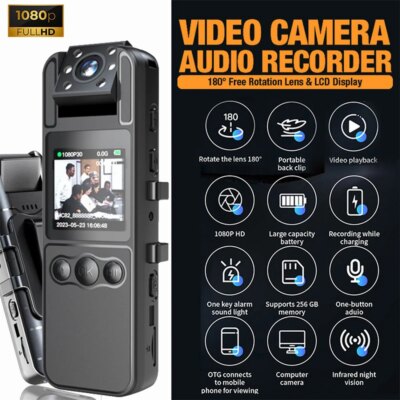 NEW 1080P HD Mini Camera Portable Digital Video Recorder BodyCam 180 Rotating Infrared Night Vision Police Cam Small Camcorder - Image 2