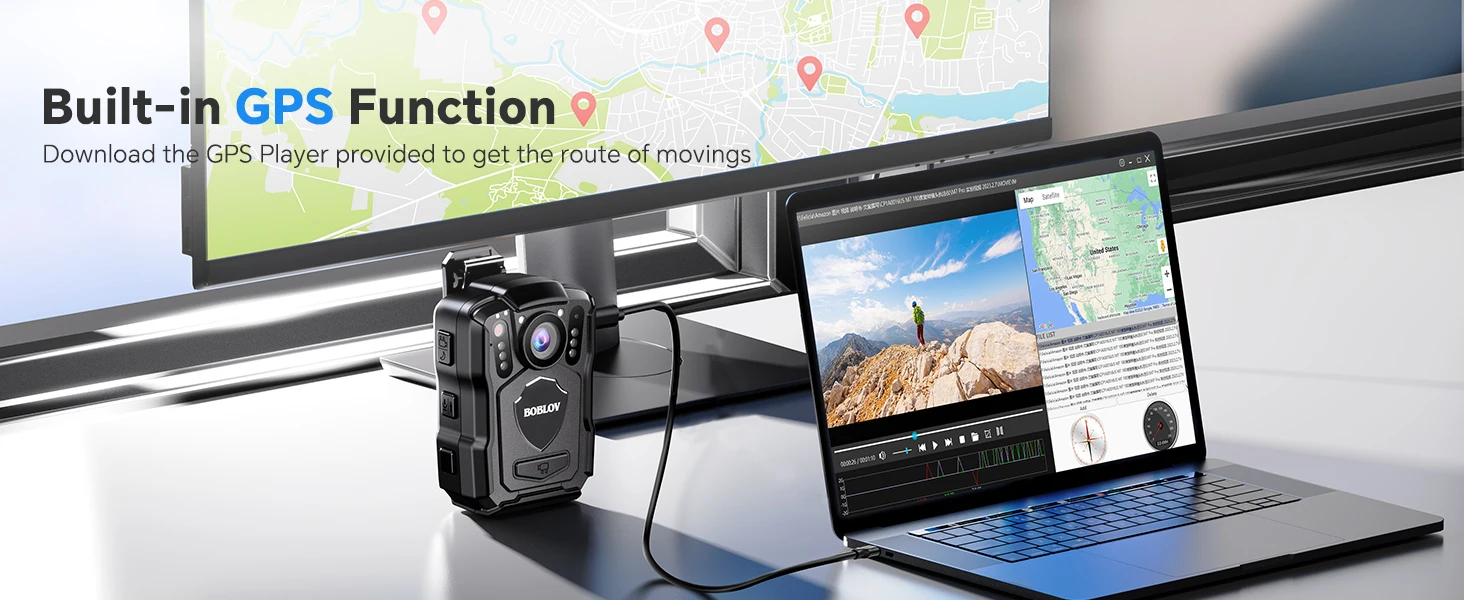 Updated BOBLOV M5 Police Body Cam GPS Recorder 1440P Body Mounted Cam 256GB Bodycam Night Vision IP67 Dashcam 4200mAh Battery