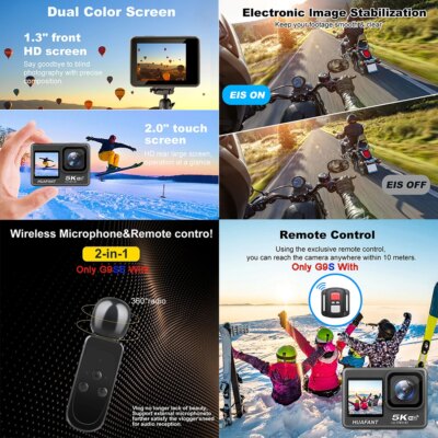 Action Camera G9SE 5K 4K60FPS 50MP 2.0 Touch LCD EIS Dual Screen Wi-Fi 170D Pre-Record DVR Waterproof 30M 5X Zoom Sports Camera - Image 4