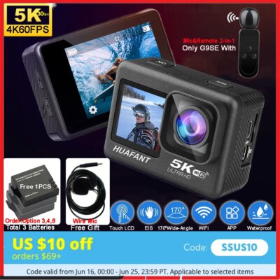 Action Camera G9SE 5K 4K60FPS 50MP 2.0 Touch LCD EIS Dual Screen Wi-Fi 170D Pre-Record DVR Waterproof 30M 5X Zoom Sports Camera