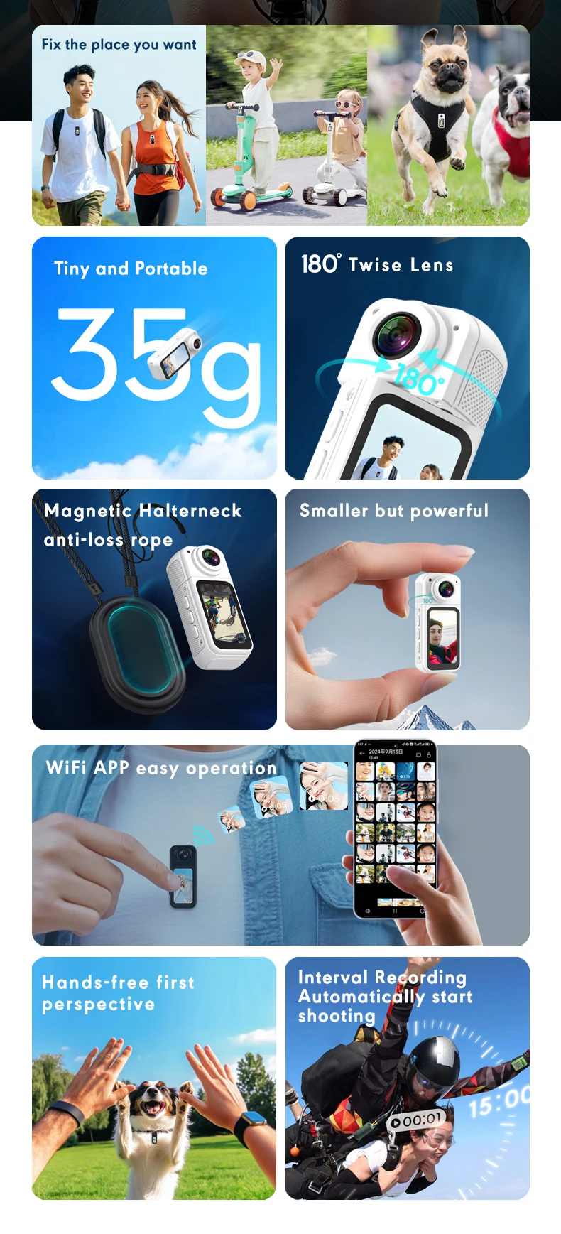 Small Action Camera Sports Cam Bodycam Rotating Lens Go WiFi Digital Pro Video Runcam Instant for Hero 10 11 12 13 Photography