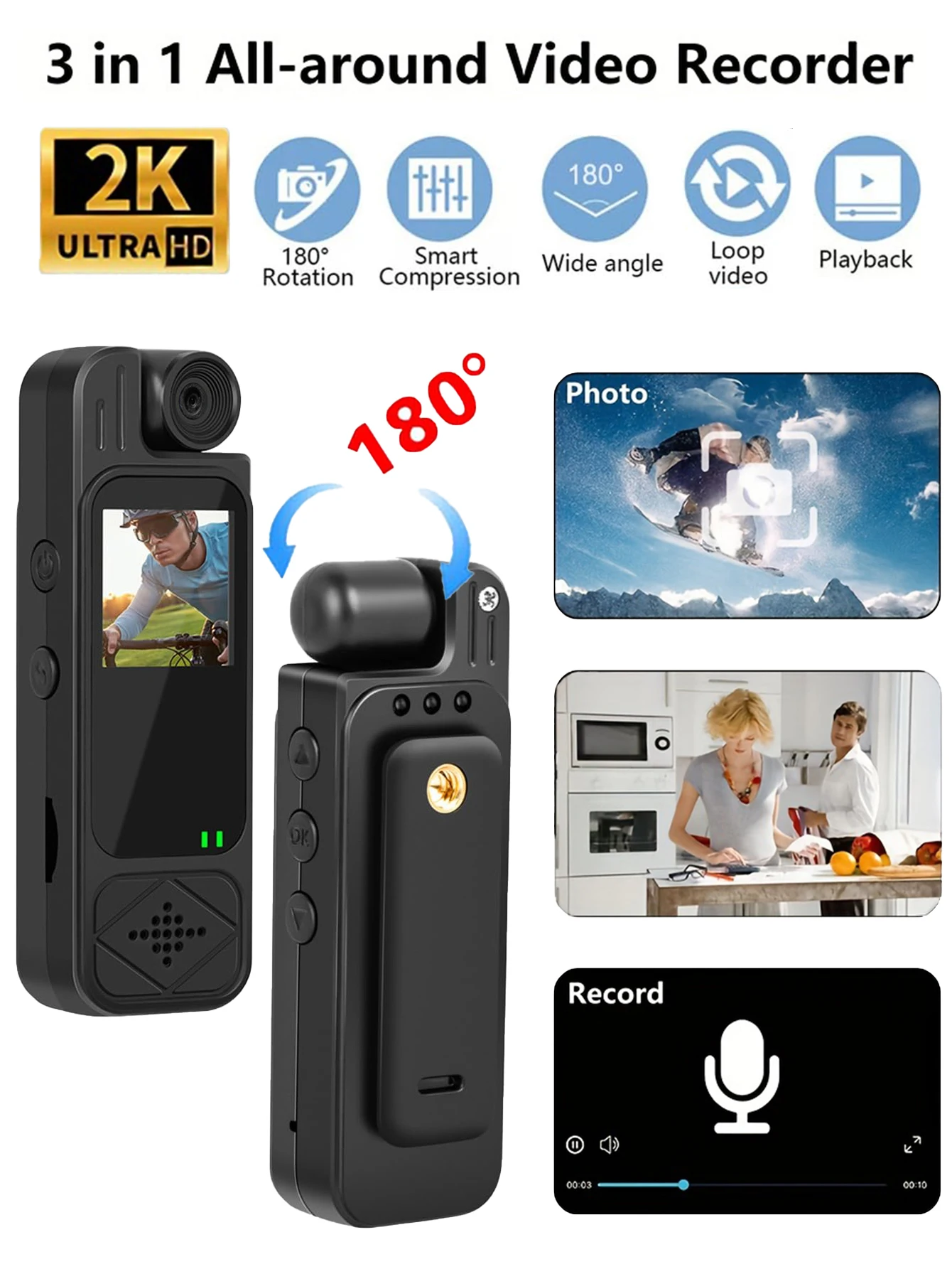 2K Sports HD Mini Camera Outdoor Portable Digital Video Recorder BodyCam Night Vision Police Camcorder 180° Rotating Bike Camera 2K Sports HD Mini Camera Outdoor Portable Digital Video Recorder BodyCam Night Vision Police Camcorder 180° Rotating Bike Camera