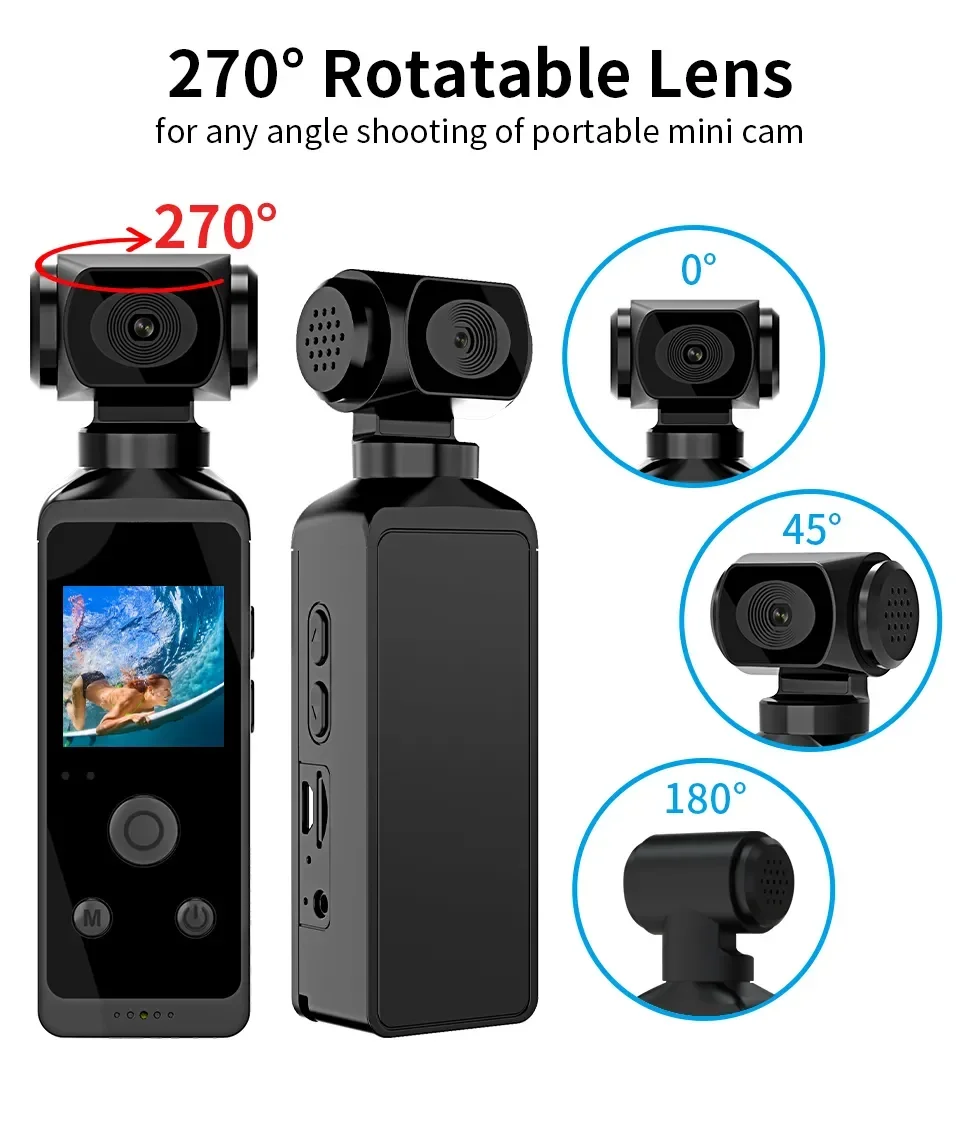 4K 1080P Pocket Action Camcorder HD Sports Cam 1.3 LCD Screen 270 Rotate Wifi Mini Camera with Waterproof Case Motion Camera