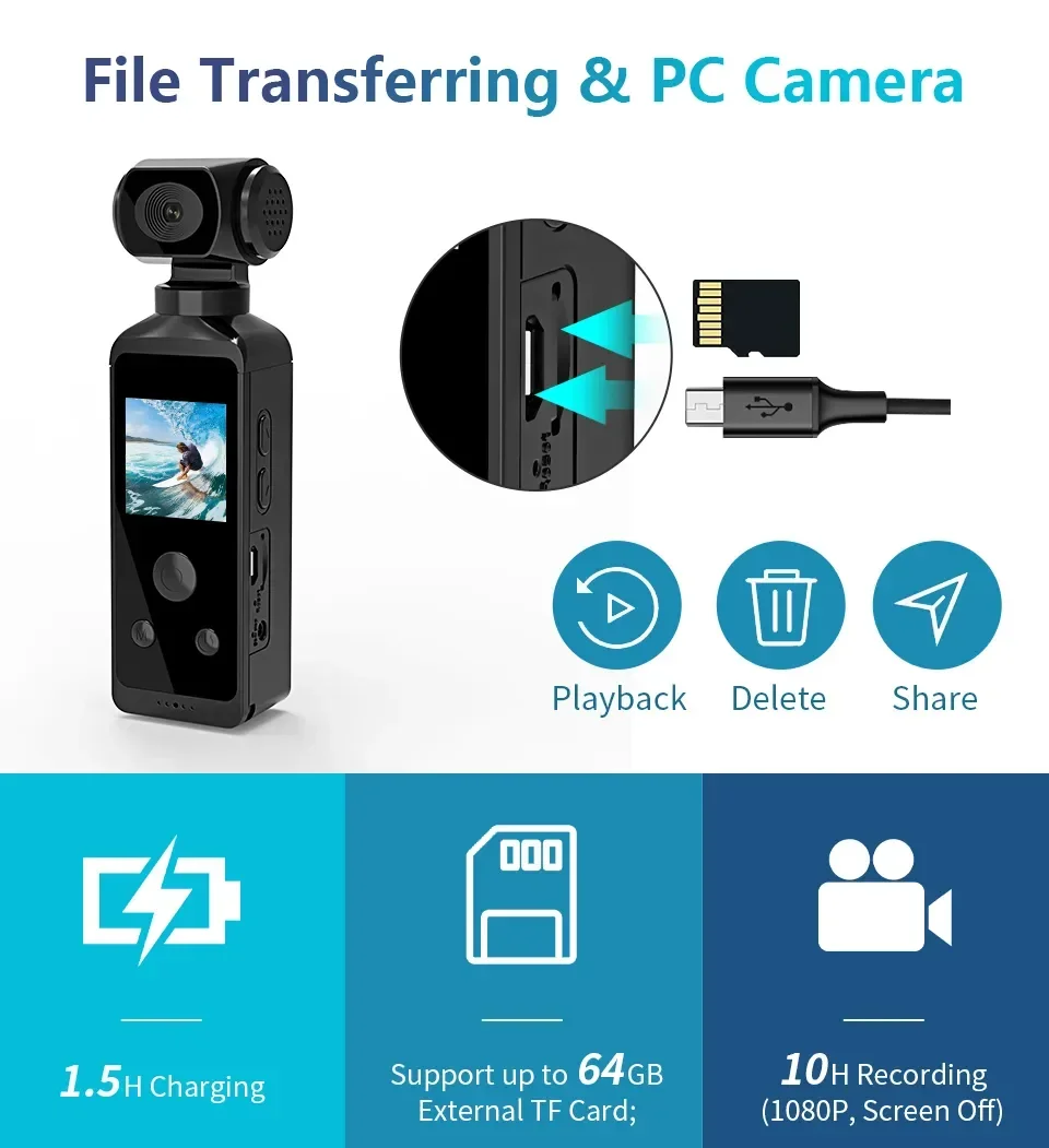 4K 1080P Pocket Action Camcorder HD Sports Cam 1.3 LCD Screen 270 Rotate Wifi Mini Camera with Waterproof Case Motion Camera