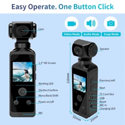 4K 1080P Pocket Action Camcorder HD Sports Cam 1.3 LCD Screen 270 Rotate Wifi Mini Camera with Waterproof Case Motion Camera - Image 5