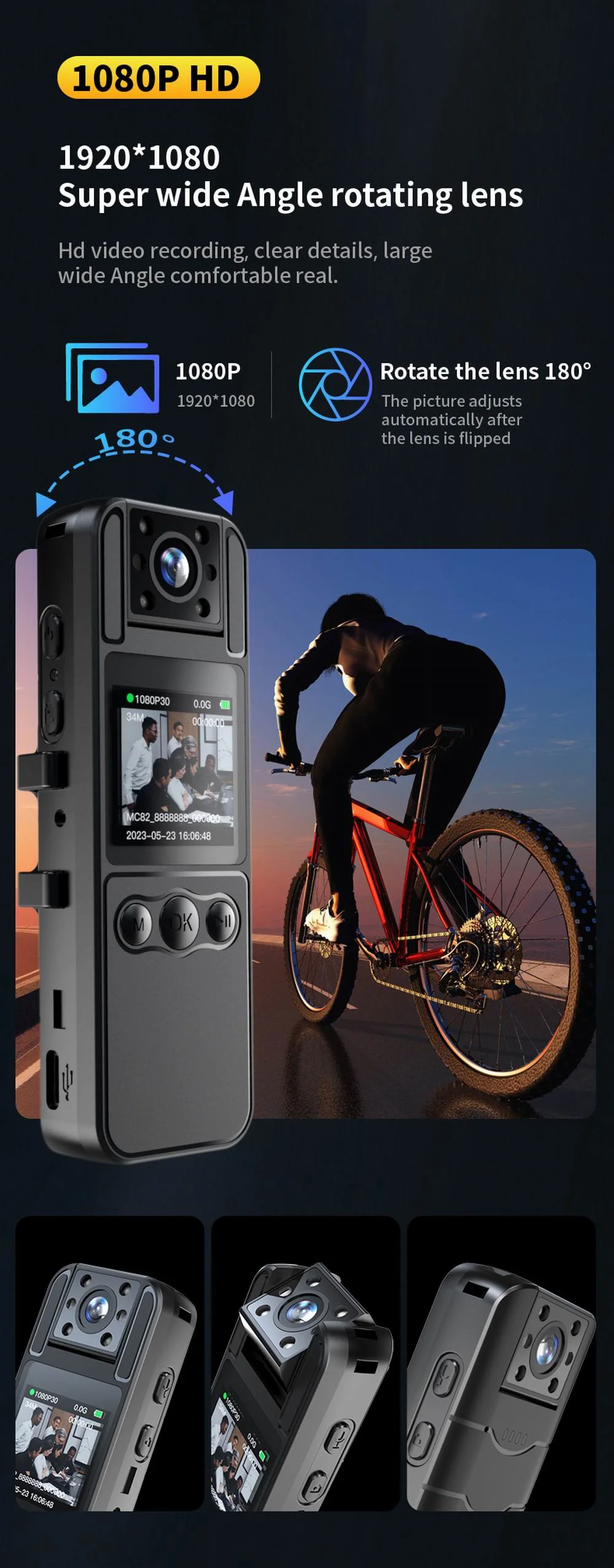 NEW 1080P HD Mini Camera Portable Digital Video Recorder BodyCam 180 Rotating Infrared Night Vision Police Cam Small Camcorder NEW 1080P HD Mini Camera Portable Digital Video Recorder BodyCam 180 Rotating Infrared Night Vision Police Cam Small Camcorder