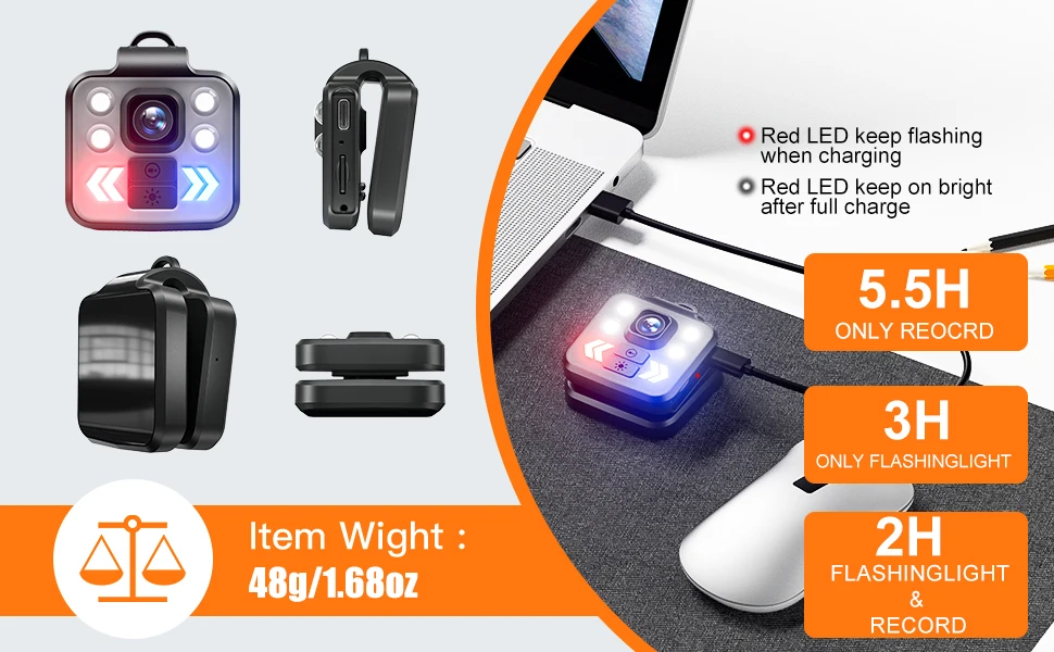 Telele W8 Wearable Bodycam 1080P HD 1000mAh Lithium Battery Night Vision IP65 Waterproof Portable Action Camera