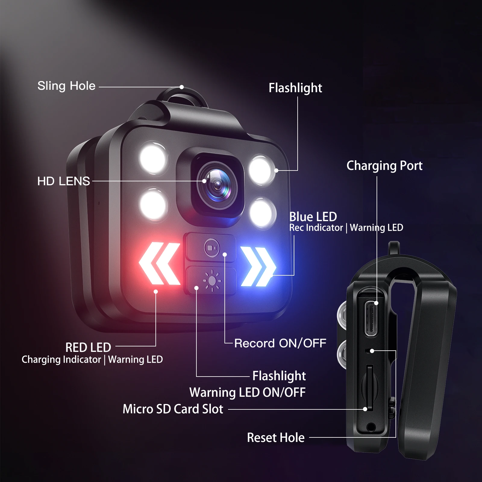 Telele W8 Wearable Bodycam 1080P HD 1000mAh Lithium Battery Night Vision IP65 Waterproof Portable Action Camera