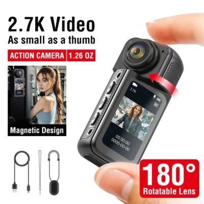 1.5Inch 2.7K UHD Wifi Action Camera Dash Action Moto 180° Rotation Wide Angle 1080P Small Motorcycle Video Bodycams for Cycling