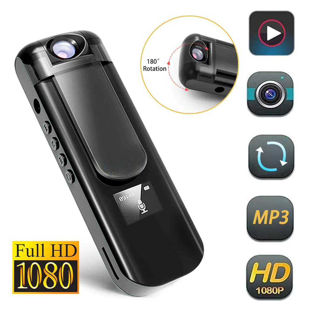 Mini Body Camera 1080P HD Video Camcorder 180° Rotating Night Vision Digital Pen Voice Recorder MP3 Player Bodycam Mini Body Camera 1080P HD Video Camcorder 180° Rotating Night Vision Digital Pen Voice Recorder MP3 Player Bodycam