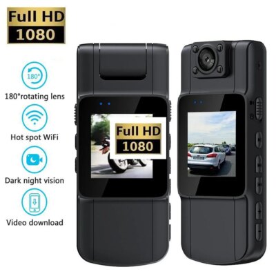 GS06 Mini Body Camera 1080P HD WiFi Sports Camera 180° Rotating Night Vision Digital Video Recorder 1000mAh Bodycam Police Cam