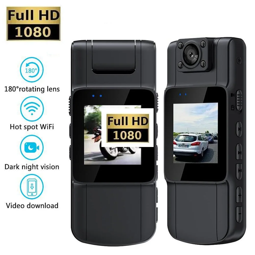GS06 Mini Body Camera 1080P HD WiFi Sports Camera 180° Rotating Night Vision Digital Video Recorder 1000mAh Bodycam Police Cam