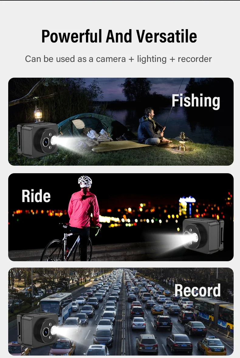 HD 1080P Outdoor Sport Camera Camcorder Head-mounted Action Induction Light Powerful Helmet Video Recording DVR Cam Camping
