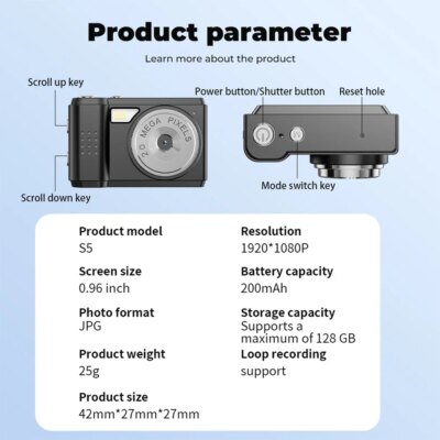Mini 1080P Small Digtal Camera with Screen Bodycam Compact Kids Camcorder Indoor Outdoor Sport Video DV Recorder Body Cam - Image 6