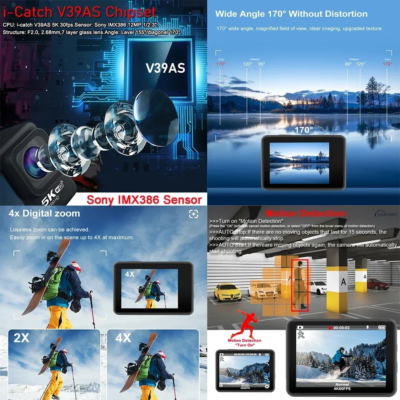 Action Camera 5K30FPS 4K60FPS 48MP 2.0 Touch LCD EIS Dual Screen Wi-Fi 170D DVR Webcam Waterproof 30M 5X Zoom Sports Camera - Image 4