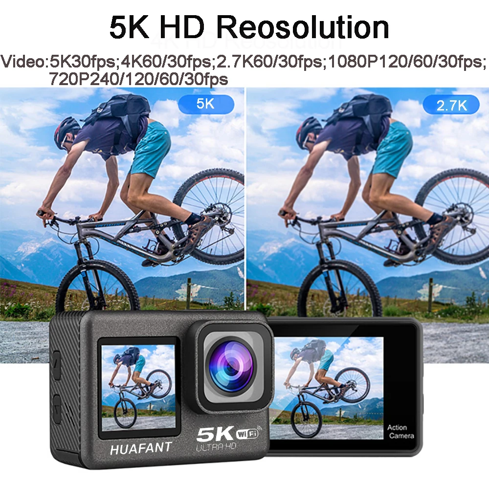 Action Camera 5K30FPS 4K60FPS 48MP 2.0 Touch LCD EIS Dual Screen Wi-Fi 170D DVR Webcam Waterproof 30M 5X Zoom Sports Camera Action Camera 5K30FPS 4K60FPS 48MP 2.0 Touch LCD EIS Dual Screen Wi-Fi 170D DVR Webcam Waterproof 30M 5X Zoom Sports Camera