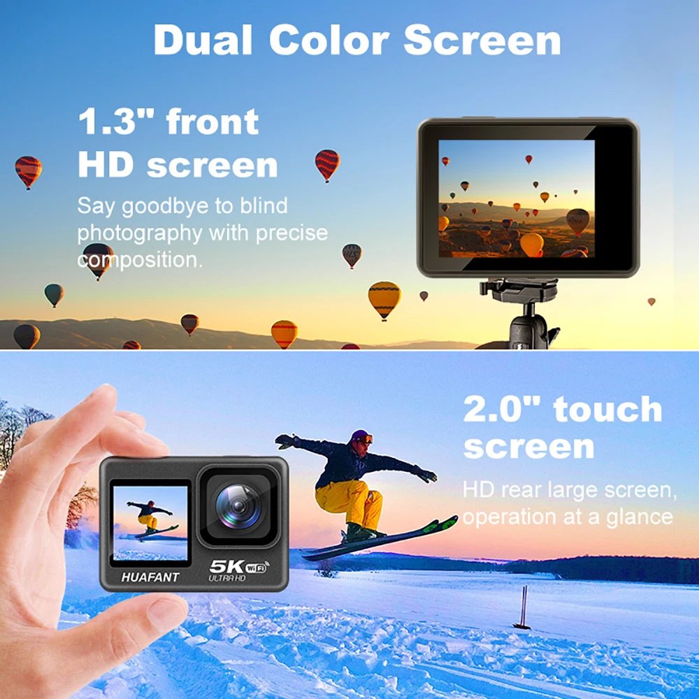 Action Camera 5K30FPS 4K60FPS 48MP 2.0 Touch LCD EIS Dual Screen Wi-Fi 170D DVR Webcam Waterproof 30M 5X Zoom Sports Camera Action Camera 5K30FPS 4K60FPS 48MP 2.0 Touch LCD EIS Dual Screen Wi-Fi 170D DVR Webcam Waterproof 30M 5X Zoom Sports Camera