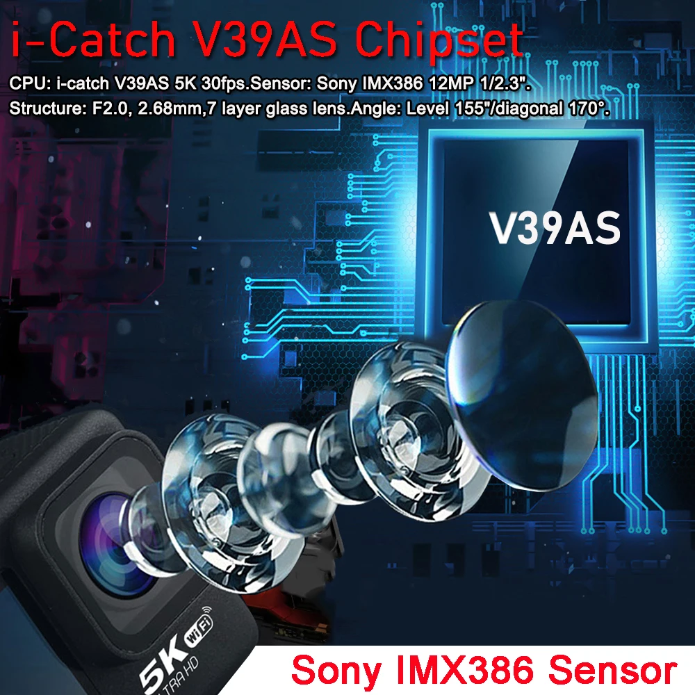 Action Camera 5K30FPS 4K60FPS 48MP 2.0 Touch LCD EIS Dual Screen Wi-Fi 170D DVR Webcam Waterproof 30M 5X Zoom Sports Camera Action Camera 5K30FPS 4K60FPS 48MP 2.0 Touch LCD EIS Dual Screen Wi-Fi 170D DVR Webcam Waterproof 30M 5X Zoom Sports Camera