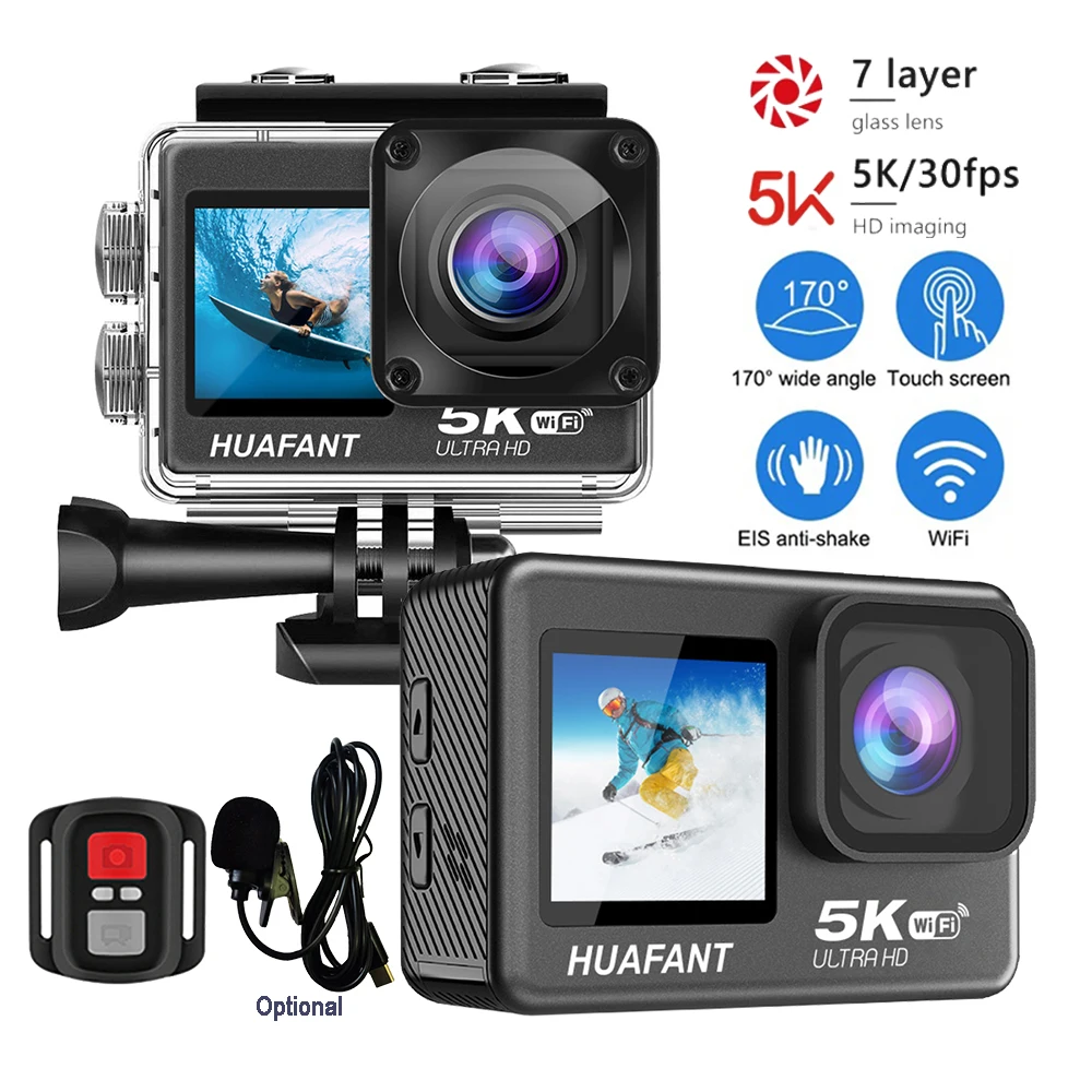 Action Camera 5K30FPS 4K60FPS 48MP 2.0 Touch LCD EIS Dual Screen Wi-Fi 170D DVR Webcam Waterproof 30M 5X Zoom Sports Camera Action Camera 5K30FPS 4K60FPS 48MP 2.0 Touch LCD EIS Dual Screen Wi-Fi 170D DVR Webcam Waterproof 30M 5X Zoom Sports Camera
