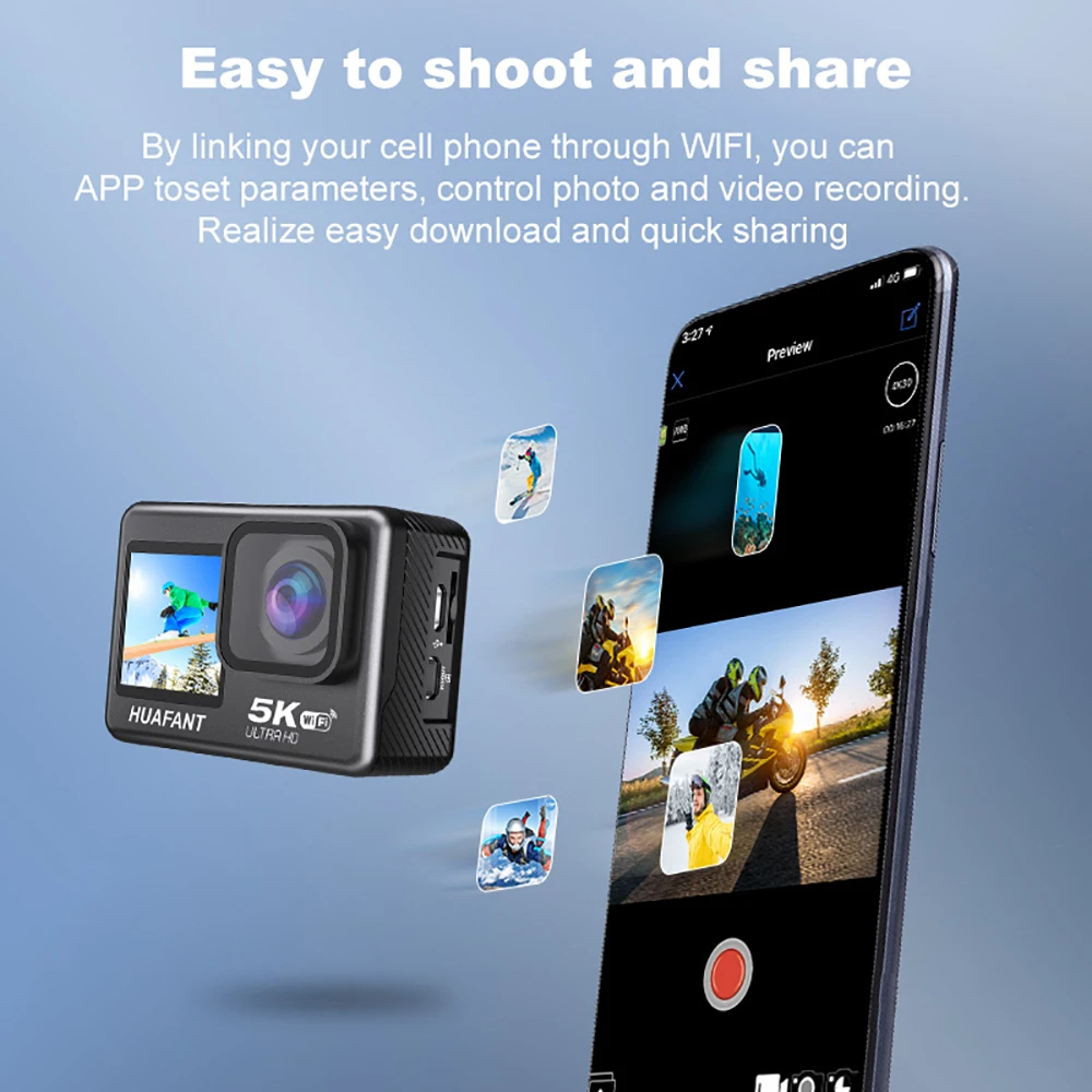 Action Camera 5K30FPS 4K60FPS 48MP 2.0 Touch LCD EIS Dual Screen Wi-Fi 170D DVR Webcam Waterproof 30M 5X Zoom Sports Camera Action Camera 5K30FPS 4K60FPS 48MP 2.0 Touch LCD EIS Dual Screen Wi-Fi 170D DVR Webcam Waterproof 30M 5X Zoom Sports Camera