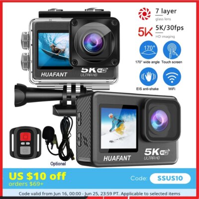 Action Camera 5K30FPS 4K60FPS 48MP 2.0 Touch LCD EIS Dual Screen Wi-Fi 170D DVR Webcam Waterproof 30M 5X Zoom Sports Camera