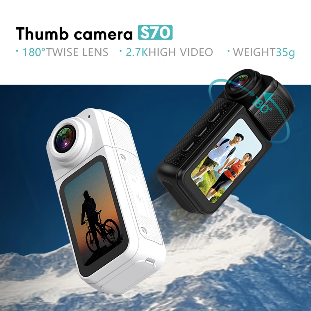S70 2.7K HD Small Sports Cam 180° Rotate WiFi Thumb Camera Wearable WIFI Bodycam Magnetic Video Recorder Camcorder for Sports