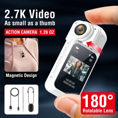 S70 2.7K HD Small Sports Cam 180° Rotate WiFi Thumb Camera Wearable WIFI Bodycam Magnetic Video Recorder Camcorder for Sports - Image 2