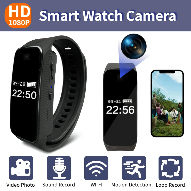 1080P HD Mini Camera Smart Watch Camera Portable Outdoor Sports DV Sports Bracelet Cam Supports Mobile Hotspot Viewing 1080P HD Mini Camera Smart Watch Camera Portable Outdoor Sports DV Sports Bracelet Cam Supports Mobile Hotspot Viewing