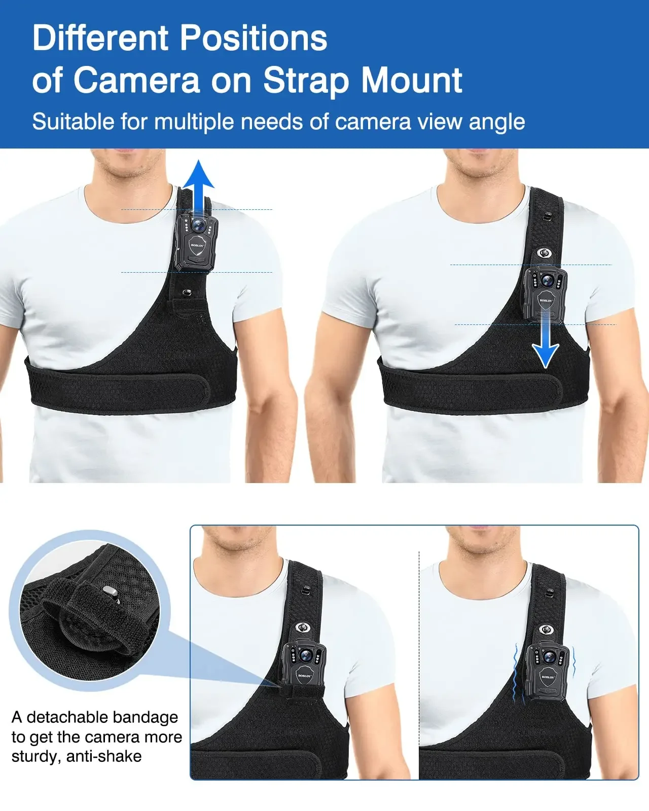 BOBLOV Body Camera Chest Vest Durable Shoulder Single Vest for All Body Camcorder Velcro Wearing Bodycam Belt Cam Shoulder Strap