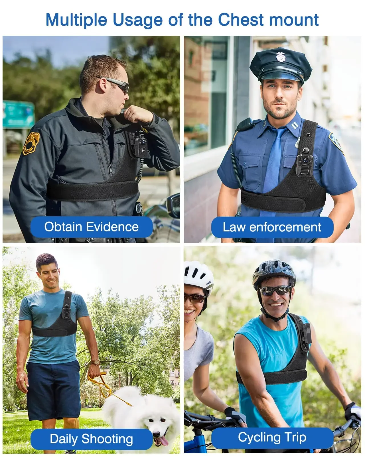 BOBLOV Body Camera Chest Vest Durable Shoulder Single Vest for All Body Camcorder Velcro Wearing Bodycam Belt Cam Shoulder Strap