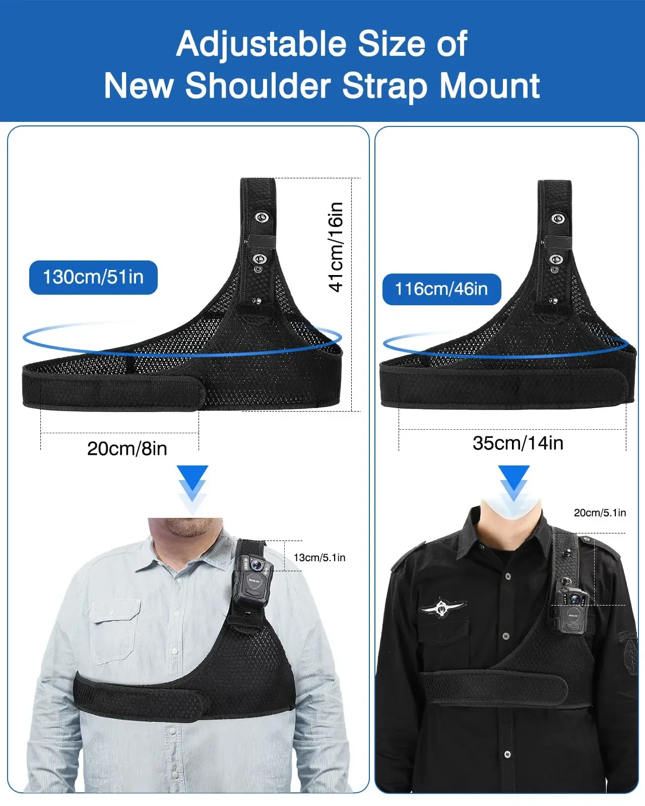 BOBLOV Body Camera Chest Vest Durable Shoulder Single Vest for All Body Camcorder Velcro Wearing Bodycam Belt Cam Shoulder Strap