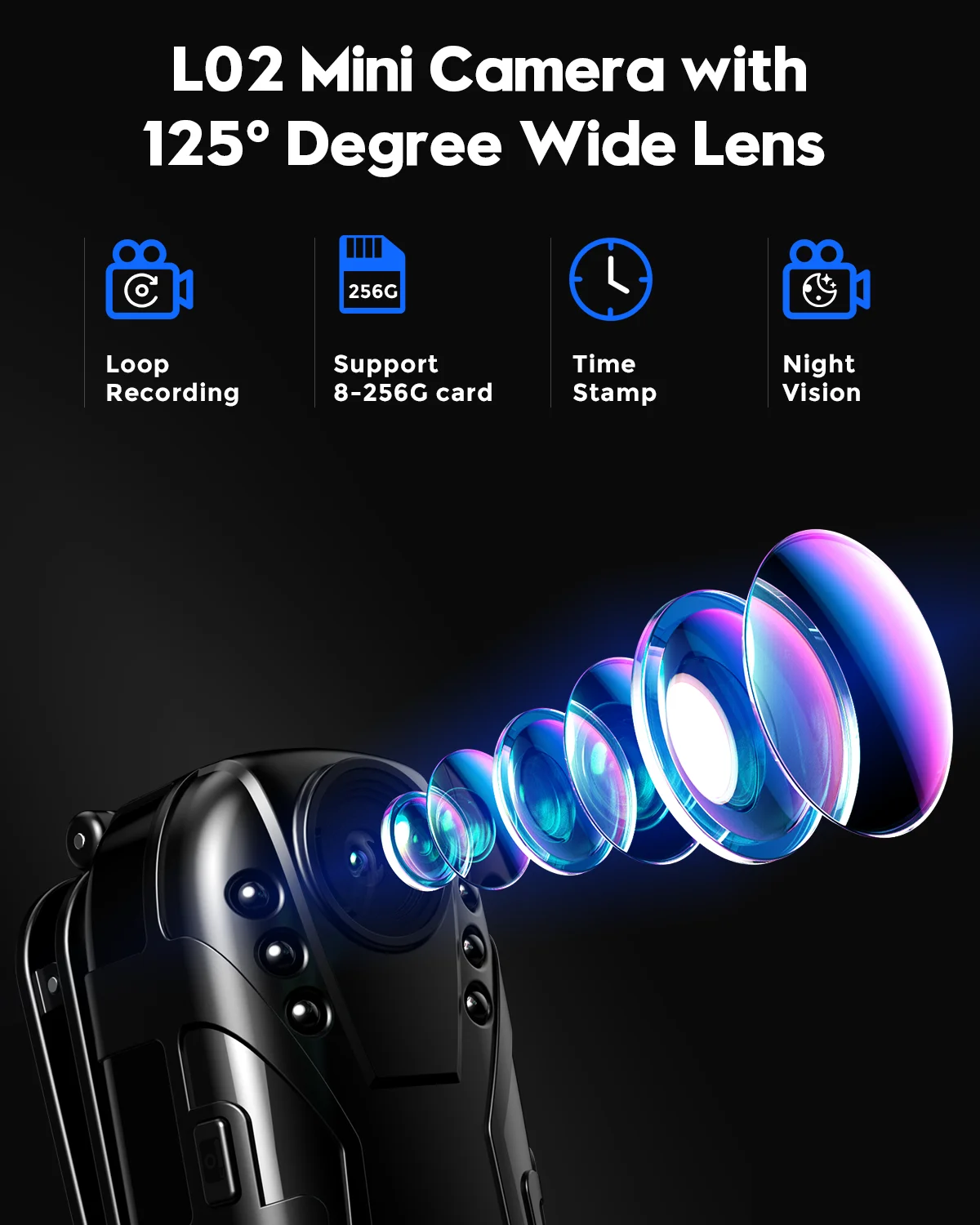 Boblov L02 1080P Infrared night vision Full HD Lens Mini Camera Dash Cam Small Camcorder 125 degrees wide angle Bodycam Police
