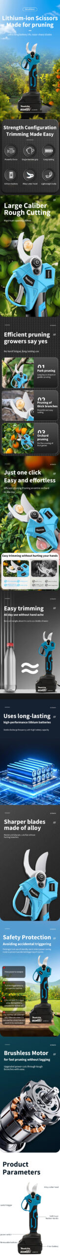 Makita Brushless Electric Scissors Cordless Pruning Shears 18V Multifunctional Fruit Tree Branche Cutter Garden Tool