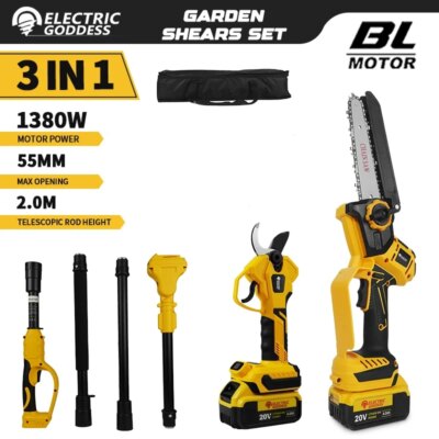 Brushless 1380W Electric Chainsaw Telescoping Pole Pruner High Branch Saw Garden Tree Pruning Tool For Dewalt 20V Battery Pin
