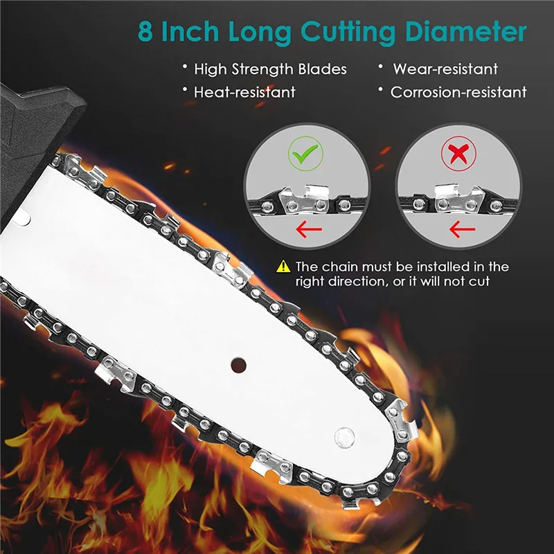 Kamolee Brushless Electric Chain Saw 8 Inch Mini Chainsaw Wood Cutter Pruning Garden Power Tool
