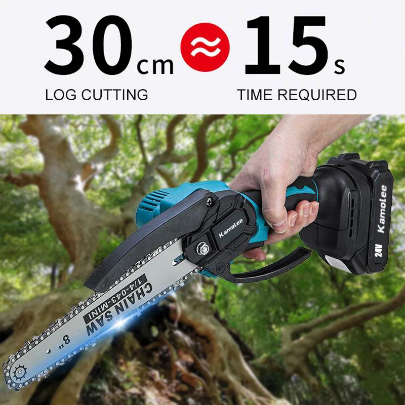 Kamolee Brushless Electric Chain Saw 8 Inch Mini Chainsaw Wood Cutter Pruning Garden Power Tool