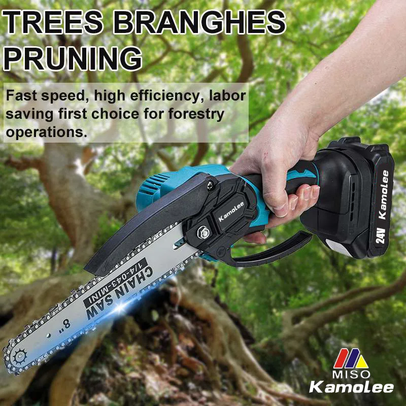 Kamolee Brushless Electric Chain Saw 8 Inch Mini Chainsaw Wood Cutter Pruning Garden Power Tool