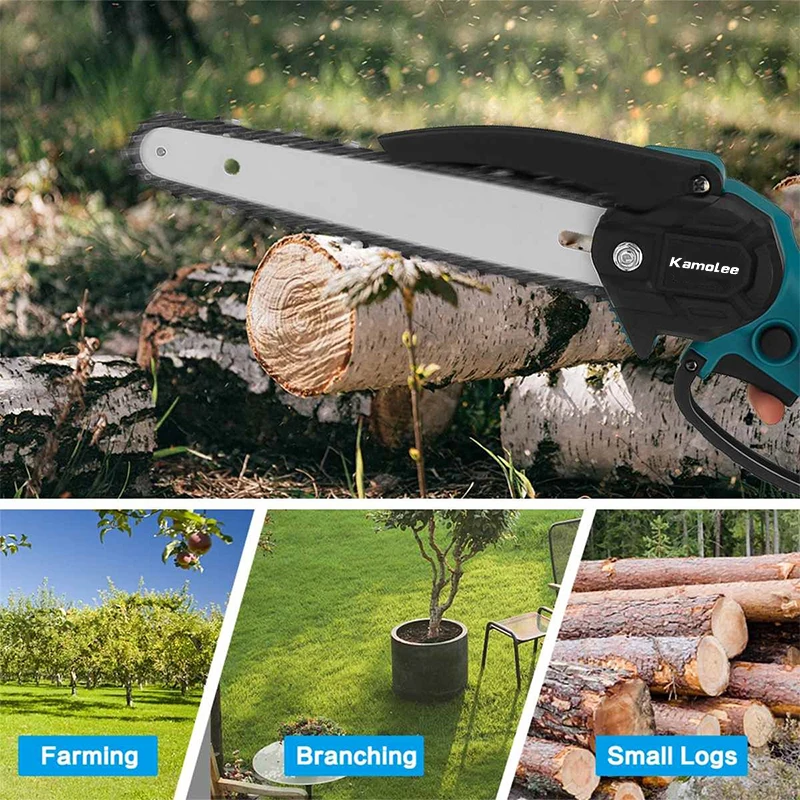 Kamolee Brushless Electric Chain Saw 8 Inch Mini Chainsaw Wood Cutter Pruning Garden Power Tool