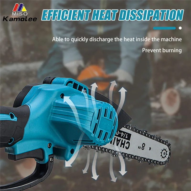 Kamolee Brushless Electric Chain Saw 8 Inch Mini Chainsaw Wood Cutter Pruning Garden Power Tool