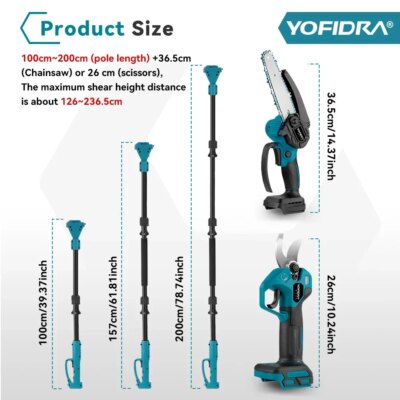 YOFIDRA Brushless Telescoping Pole Electric Chainsaw 3in1 High Scalable Pruner Shear Scissors Tool For Makita 18V Battery Pin - Image 6