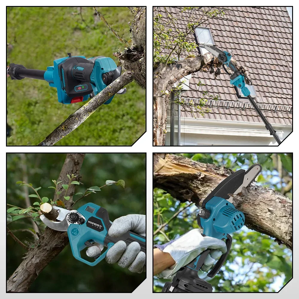 YOFIDRA Brushless Telescoping Pole Electric Chainsaw 3in1 High Scalable Pruner Shear Scissors Tool For Makita 18V Battery Pin
