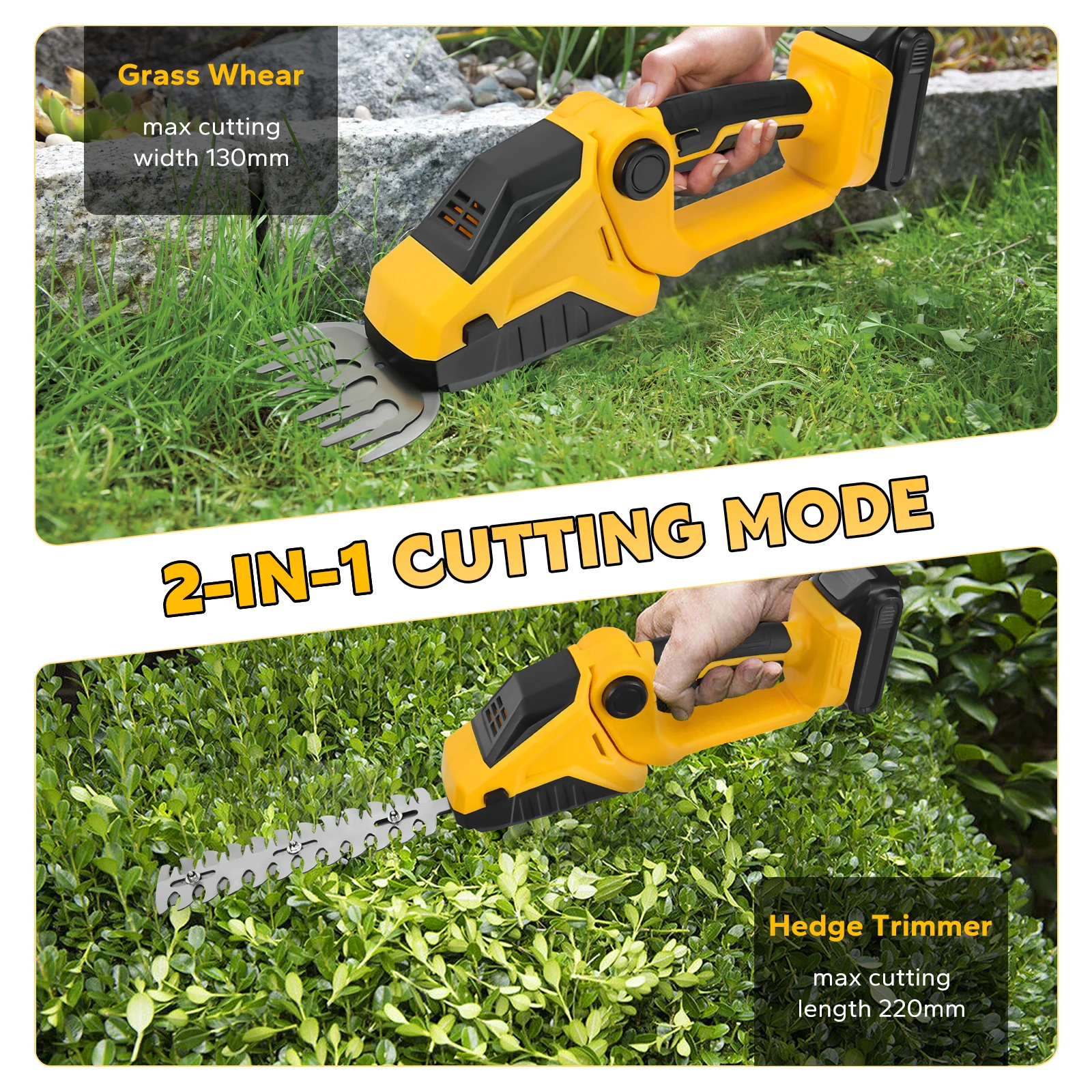 Cordless Hedge Trimmer 2-in-1 Grass Shears Handheld Electric Shrub Trimmer Kit Garden Tool for Dewalt 20V Battery (No Battery)