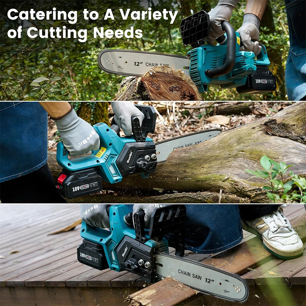 Seesii 12'' Brushless Electric Chainsaw Cordless Chain Saw Garden Tools Tree Wood Cutting Pruning For Makita 18v Battery