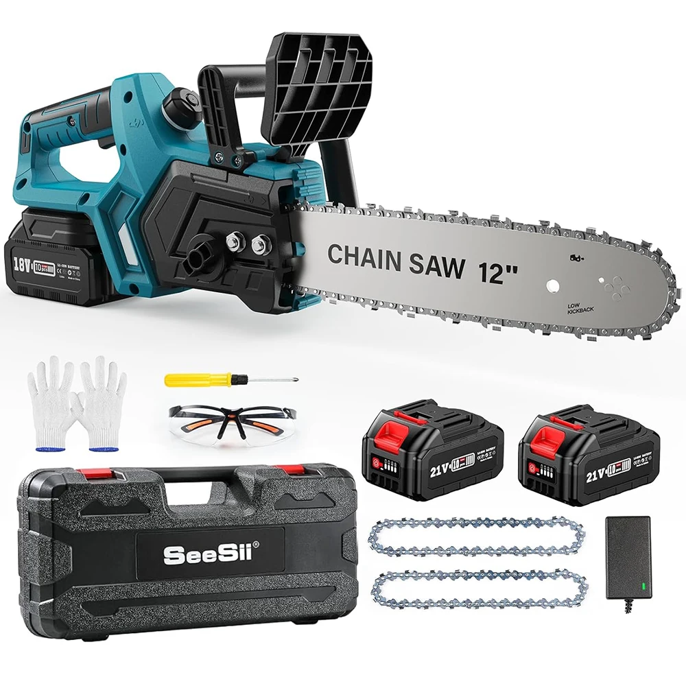 Seesii 12'' Brushless Electric Chainsaw Cordless Chain Saw Garden Tools Tree Wood Cutting Pruning For Makita 18v Battery