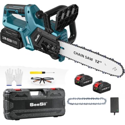 Seesii 12'' Brushless Electric Chainsaw Cordless Chain Saw Garden Tools Tree Wood Cutting Pruning For Makita 18v Battery