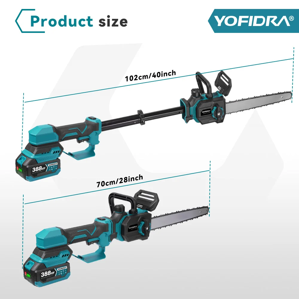YOFIDRA 12Inch 7000W Brushless Chainsaw Cordless Pruning Chain Saws Garden Wood Cutting Power Tools For Makita Battery Pin