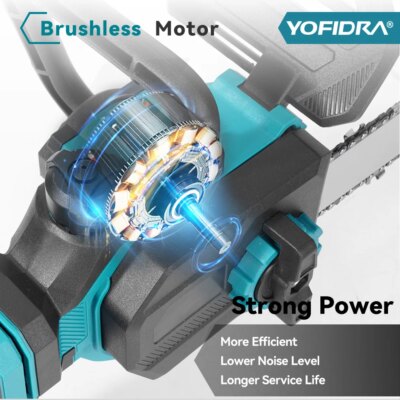 YOFIDRA 12Inch 7000W Brushless Chainsaw Cordless Pruning Chain Saws Garden Wood Cutting Power Tools For Makita Battery Pin - Image 3
