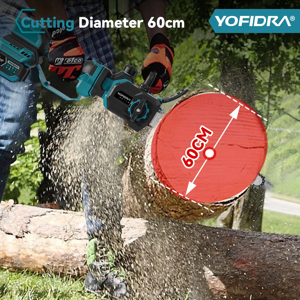 YOFIDRA 12Inch 7000W Brushless Chainsaw Cordless Pruning Chain Saws Garden Wood Cutting Power Tools For Makita Battery Pin