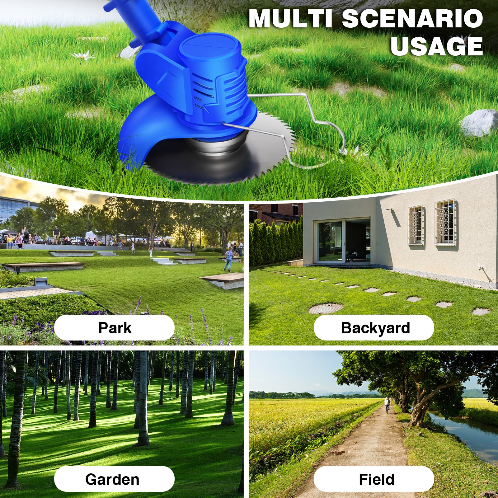 21V Grass Trimmer Electric Cordless Strimmer with 2x Battery, Lawn Mower, Pruning Cutter Garden Tools Weed Hedge Trimmer Edge